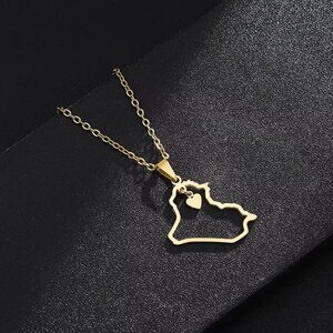 Gold Iraq Map Necklace Heart Pendant Stainless Steel Middle East Jewelry Gift